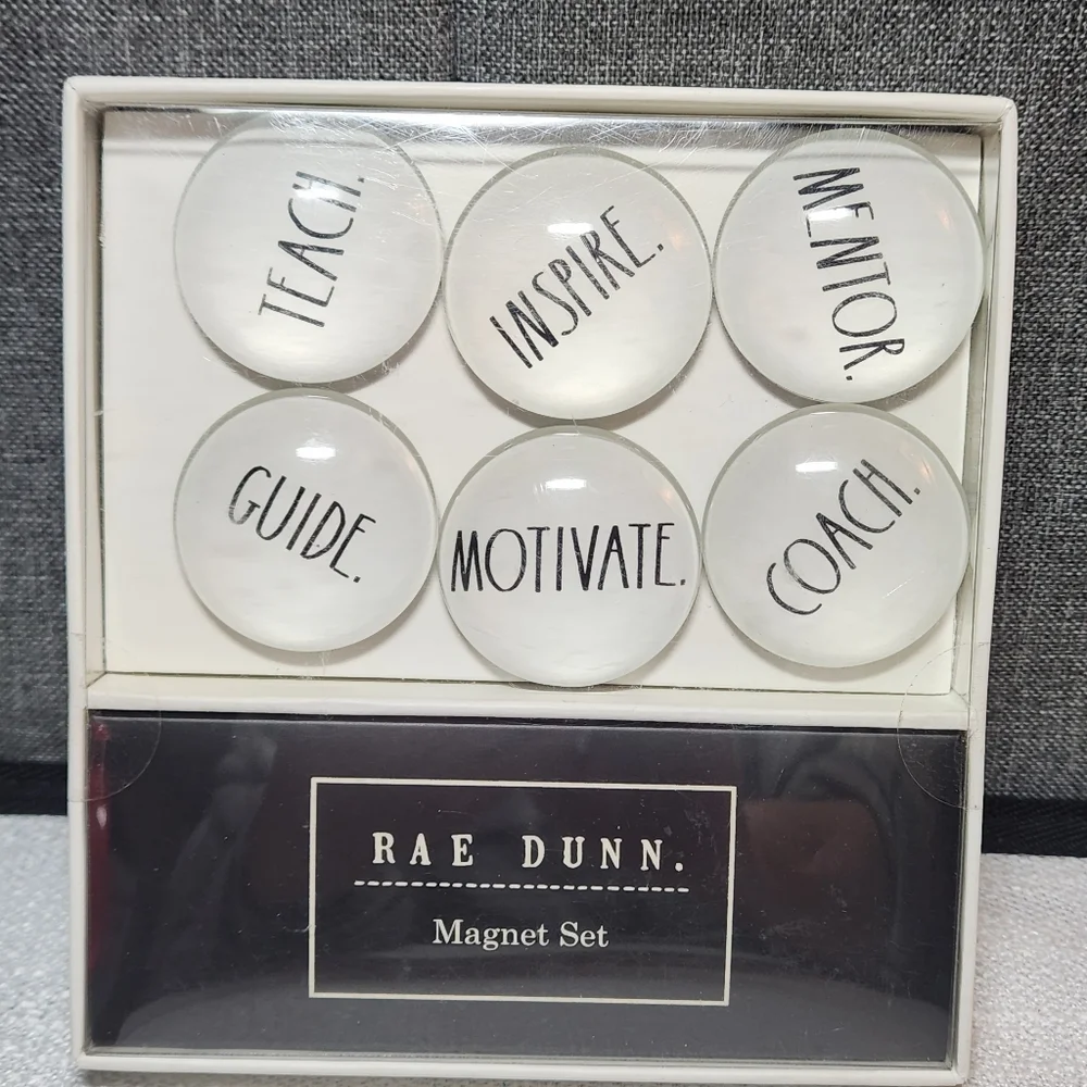 RAE DUNN Magnet Set 6 Glass Dome Teach Guide Mentor Inspire Motivate Coach